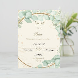 Invitación de boda beige y verde