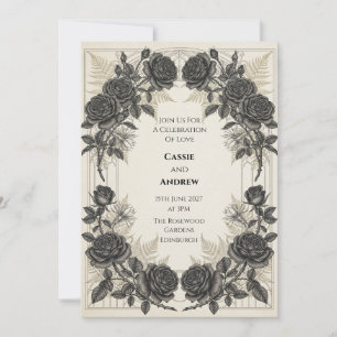 Invitación de boda Black Rose Gold Fern