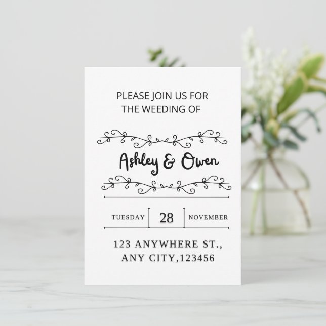 invitación de boda blanca (Anverso de pie)