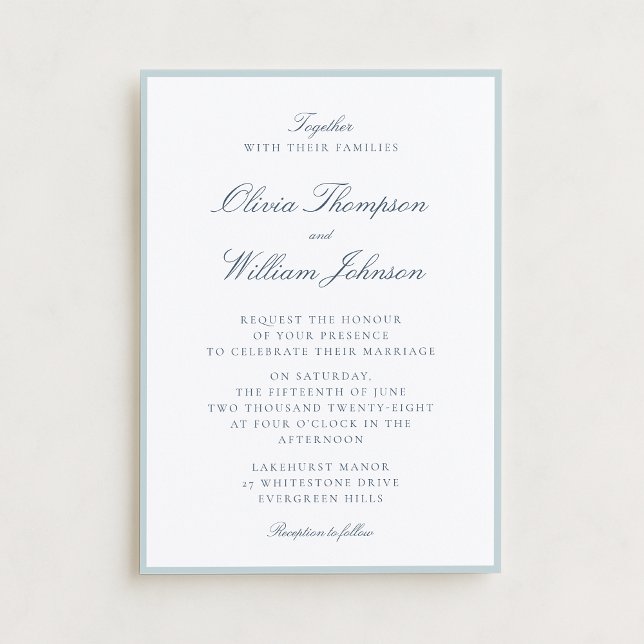 Invitación de boda blanca con detalles en azul cla (Subido por el creador)