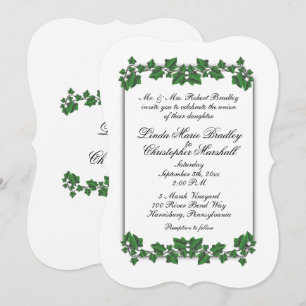 Invitación de boda blanca con hojas verdes