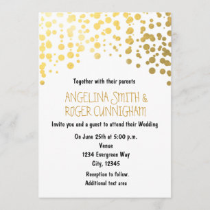 Invitación de boda blanca con puntos de confeti de