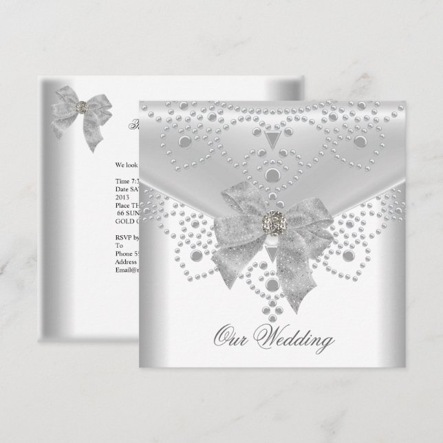 Invitación de Boda Blanca con Superposición de Pla (Anverso / Reverso)
