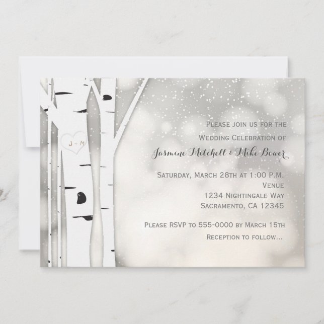 Invitación de boda blanca de invierno de abedul rú (Anverso)