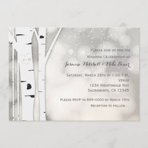 Invitación de boda blanca de invierno de abedul rú
