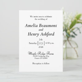 Invitación de boda blanca elegante minimalista