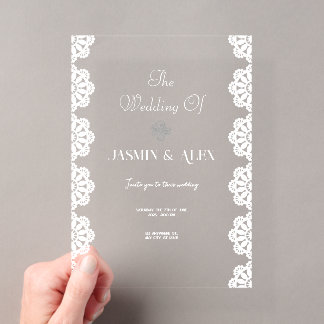 Invitación de boda blanca Lace Chic