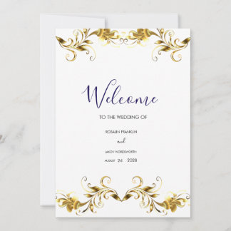 Invitación de boda blanca moderna elegante dorada