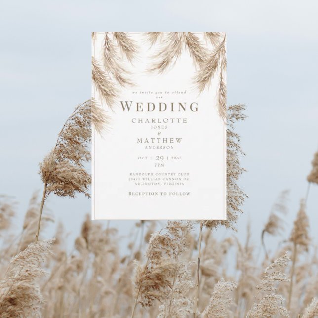 Invitación de Boda Blanca Pampas Moderna (Subido por el creador)