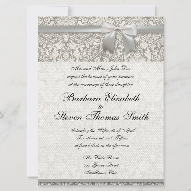 Invitación de boda blanca plantilla tradicional (Anverso)
