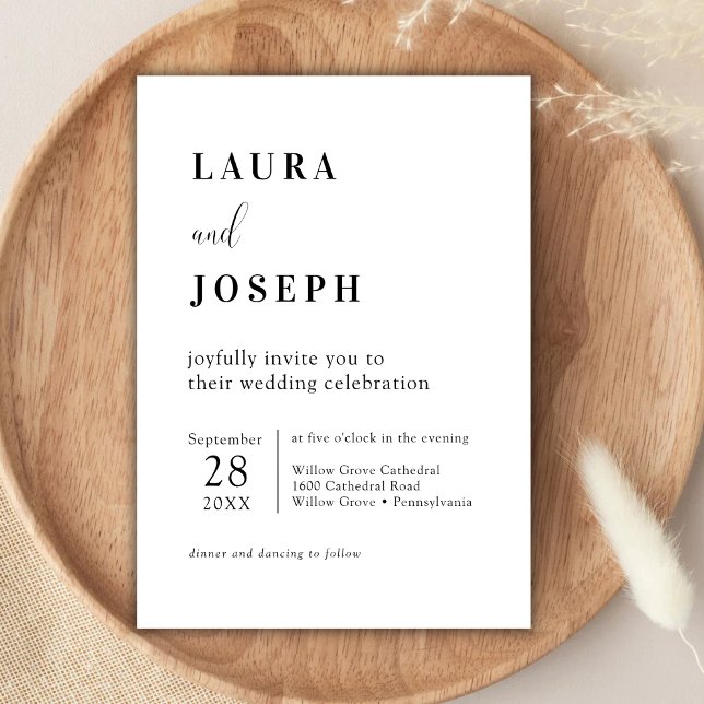 Invitación de Boda Blanca Simple Moderna Minimalis (White simple modern minimalist wedding invitation sets a clean, timeless tone for your big day.)