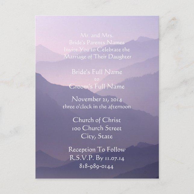 Invitación De Boda Blanca Sobre Púrpura Misty (Anverso)