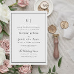 invitación de boda blanca y negra con marco modern<br><div class="desc">moderna temática boda de tipografía en blanco y negro con un marco elegante. El texto y los colores se pueden editar.</div>