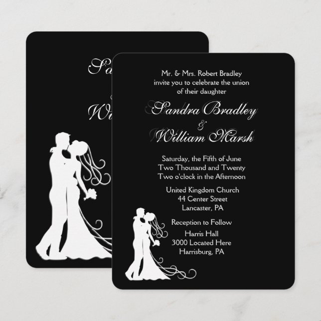 Invitación de Boda Blanco y Negro (Anverso / Reverso)