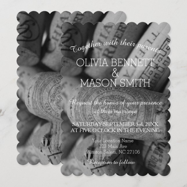 Invitación de boda blanco y negro elegante del (Anverso / Reverso)