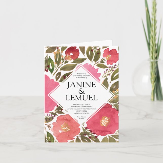 Invitación de boda Bloom Flowers (Anverso)