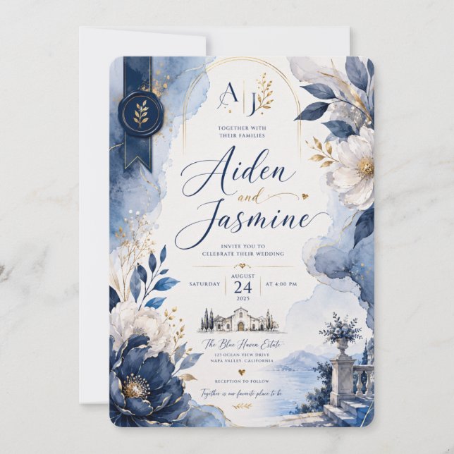 Invitación de boda Blue Elegance (Anverso)