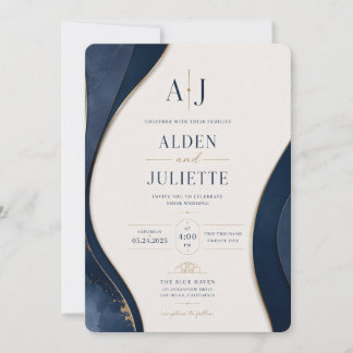 Invitación de boda Blue Elegance Royal Wave | Azul