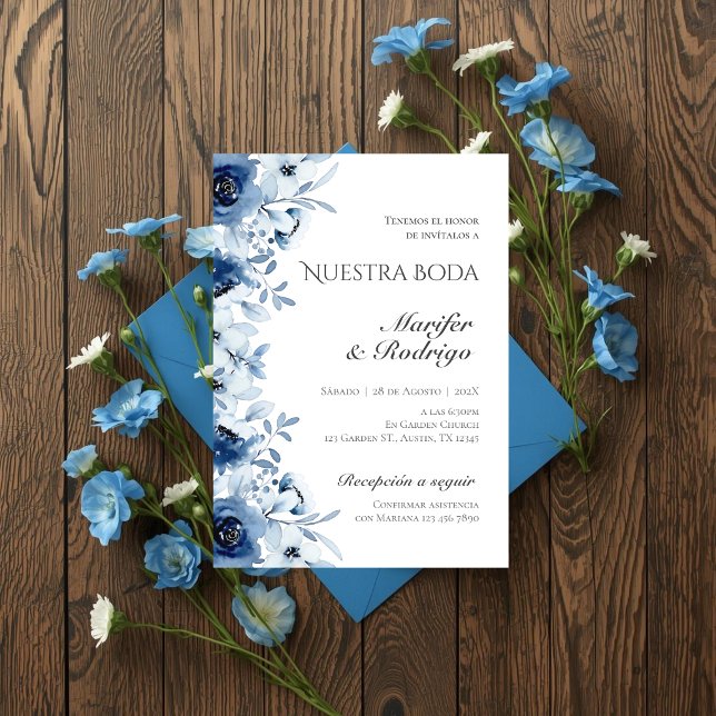 invitación de boda Blue Flores (Subido por el creador)