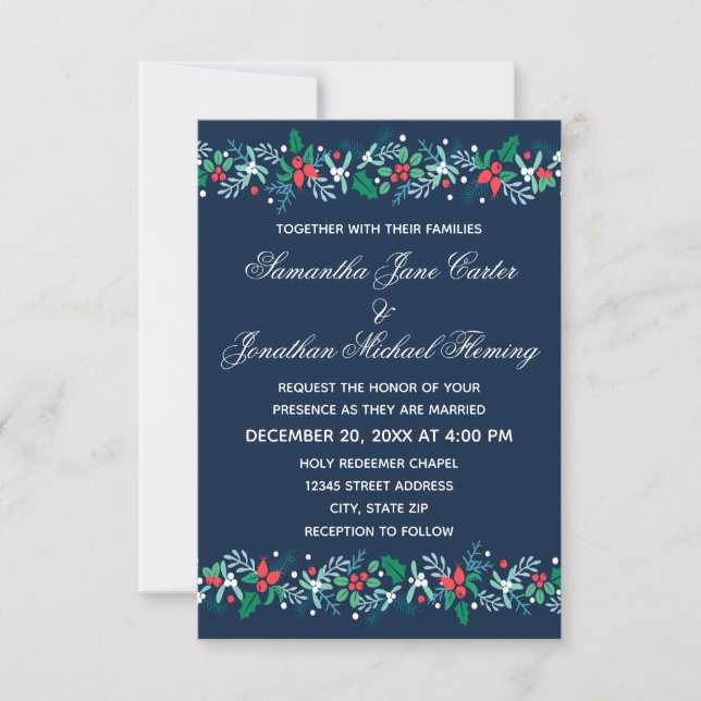 Invitación de boda Blue Garland - 3x5 (Anverso)