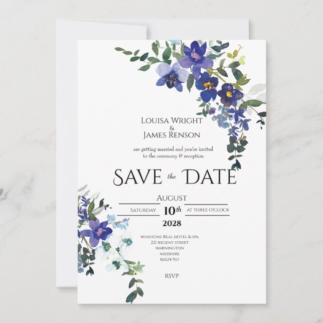 Invitación de boda Blue Orchid Save the Date (Anverso)