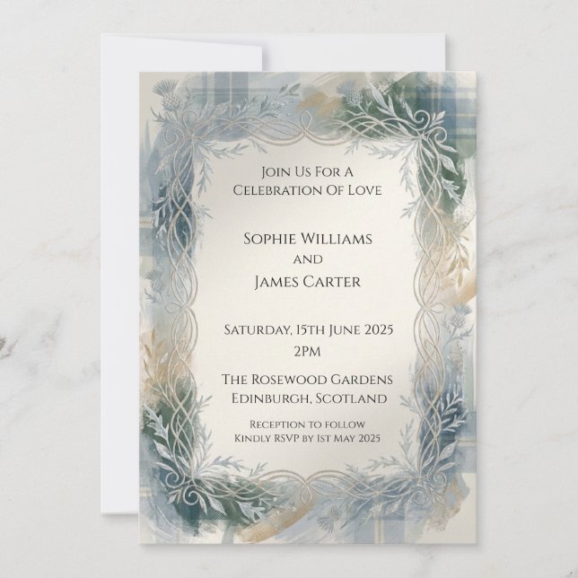 Invitación de boda Blue Tartan (Anverso)