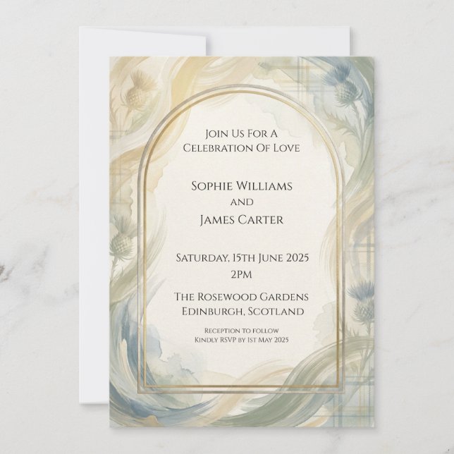 Invitación de boda Blue Thistle (Anverso)