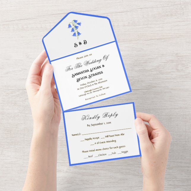 Invitación de Boda Bluebells Todo en Uno (desgarro)
