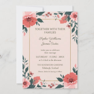 Invitación de boda Blush Coral Poppy Gold
