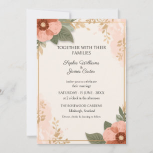 Invitación de boda Blush Peach Poppy Gold