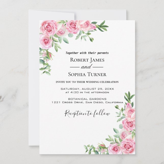 Invitación de boda Blush Pink Bloom (Anverso)