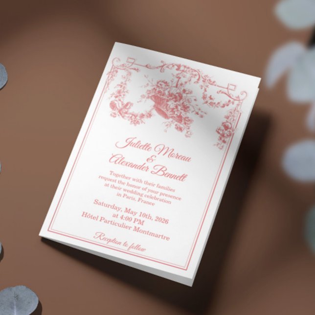 Invitación de boda Blush Pink Toile de Jouy París (Subido por el creador)