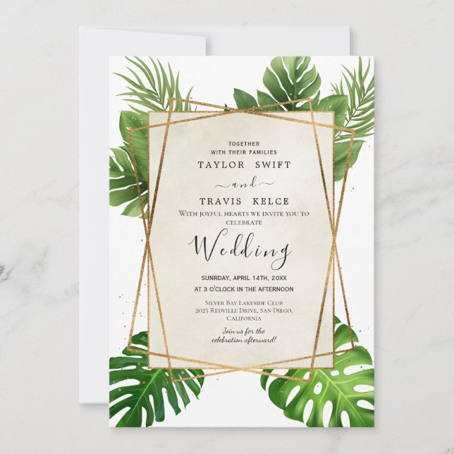 Invitación de boda Blush Tropical Palm (Anverso)