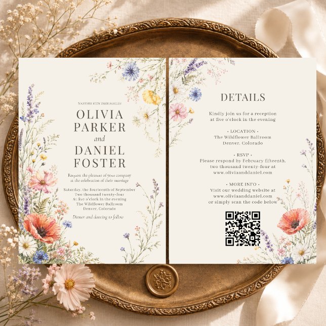 Invitación de Boda Bohemia con Código QR de Flores (Subido por el creador)
