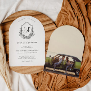 Invitación de Boda Bohemia Floral Monograma Vint