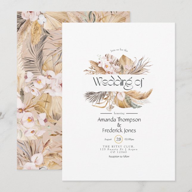Invitación de boda bohemio acuarela (Anverso / Reverso)