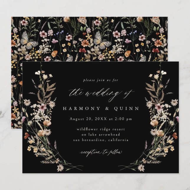 Invitación de boda bohemio de flor silvestre tempe (Anverso / Reverso)