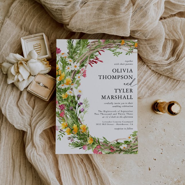 Invitación de boda bohemio de flores silvestres rú (Subido por el creador)