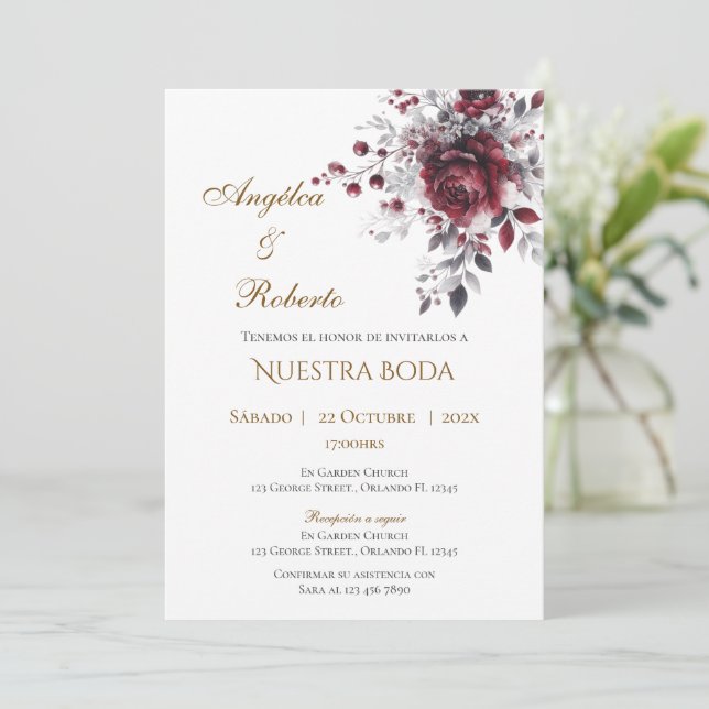 Invitación de boda bohemio en español (Anverso de pie)