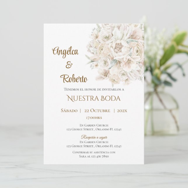 Invitación de boda bohemio en español (Anverso de pie)