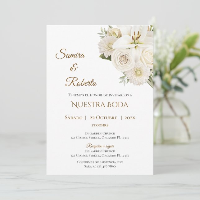 Invitación de boda bohemio en español (Anverso de pie)