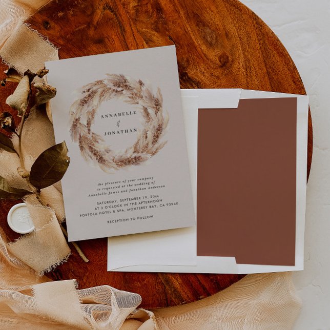 Invitación de boda bohemio moderno de pampas natur (Subido por el creador)