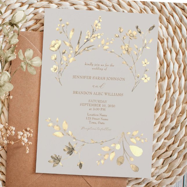 Invitación de Boda Bohemio Otoño Dorado Flor Silve (Subido por el creador)