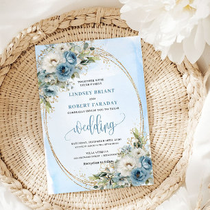 Invitación de boda bohemio pastel azul floral dora