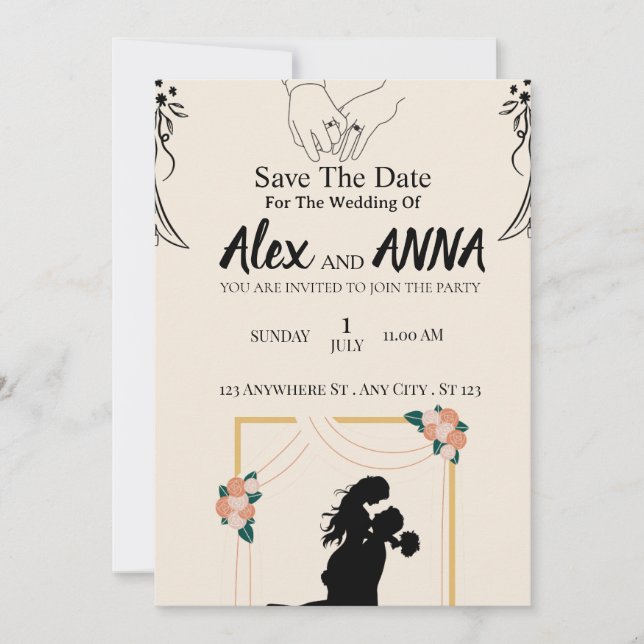 Invitación de boda boho adorable (Anverso)