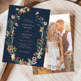 Invitación de boda boho azul marino