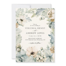 Invitación de boda boho azul polvoriento