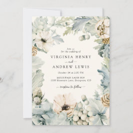 Invitación de boda boho azul polvoriento