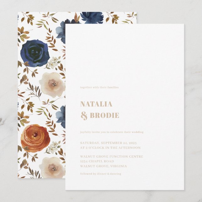 Invitación de Boda Boho Beige y Floral (Anverso / Reverso)