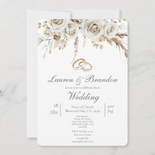 Invitación de boda boho blanca de Pampas